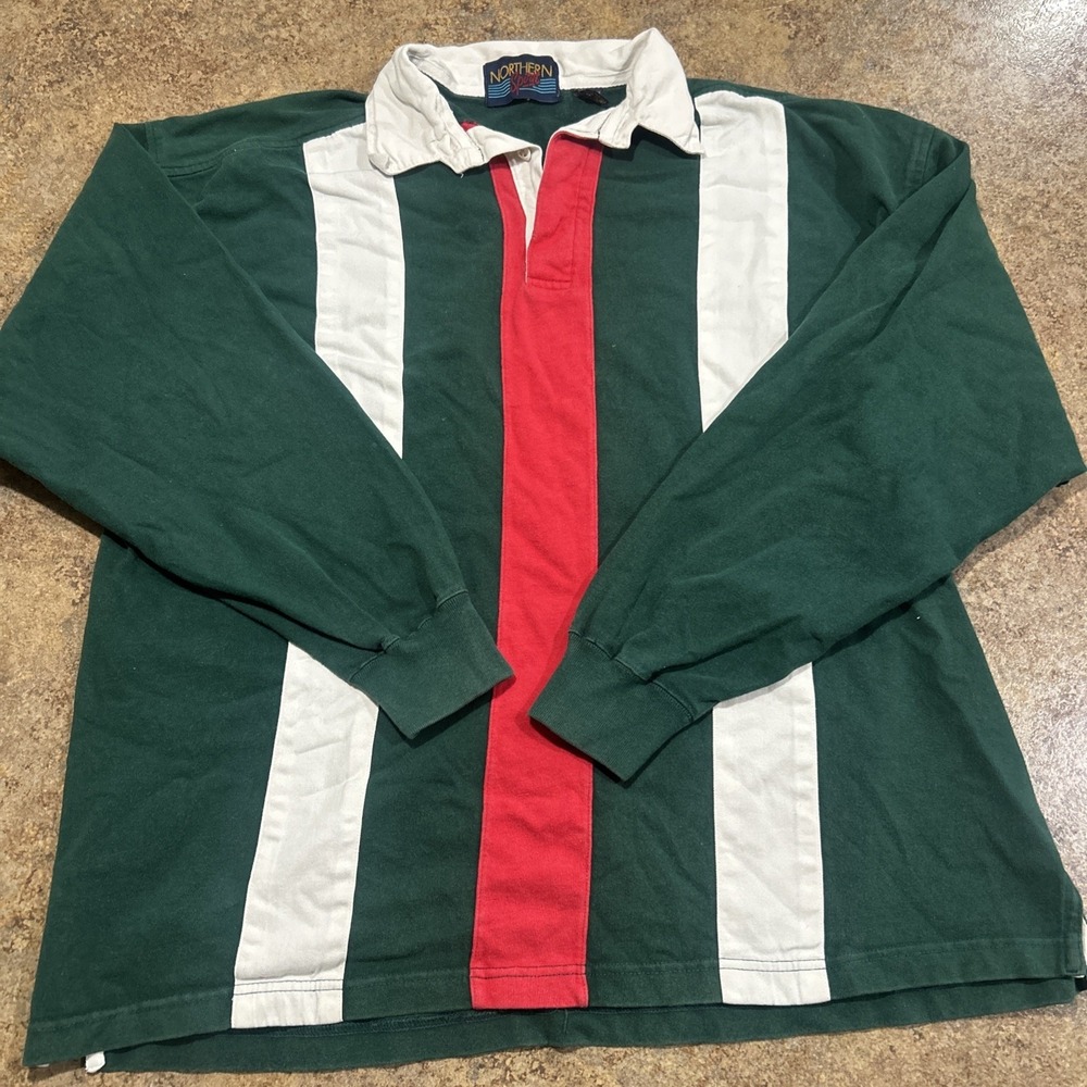 Vintage 90s Northern Spirit Rugby Long Sleeve Large Green Stripes